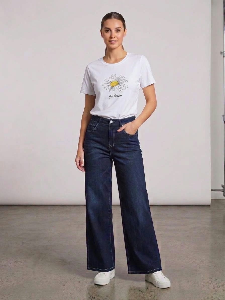 Jet Blonde Daisy Print Tee White