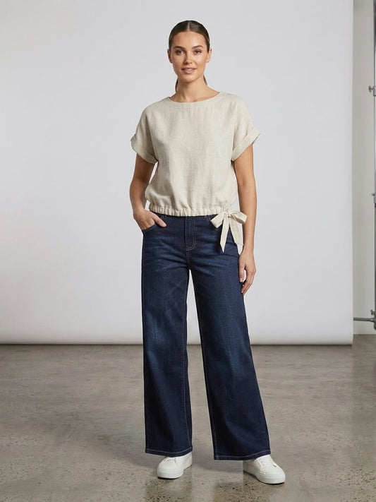 Jet Blonde Linen Mix Tie Top Natural