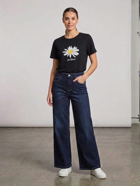 Jet Blonde Daisy Print Tee Black