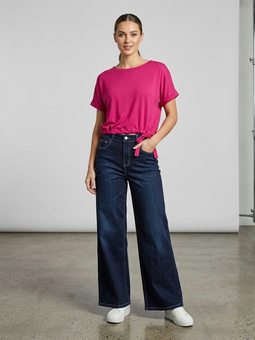 Jet Blonde Linen Mix Tie Top Hot Pink
