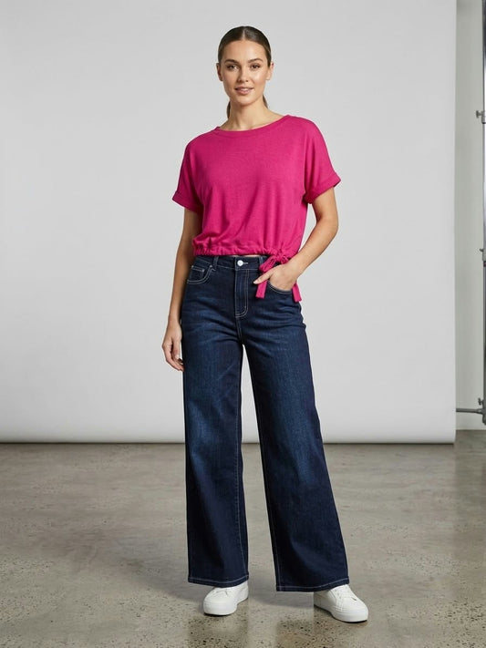 Jet Blonde Linen Mix Tie Top Hot Pink