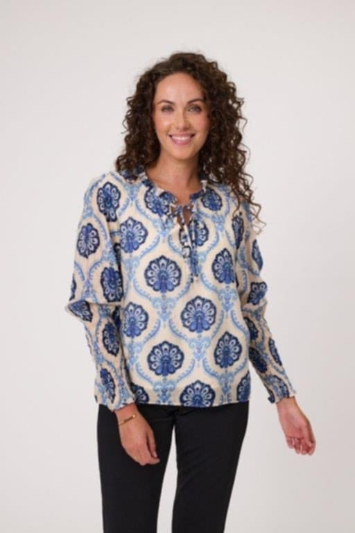 Jet Blonde Ruffle Sleeve Shirt Blue