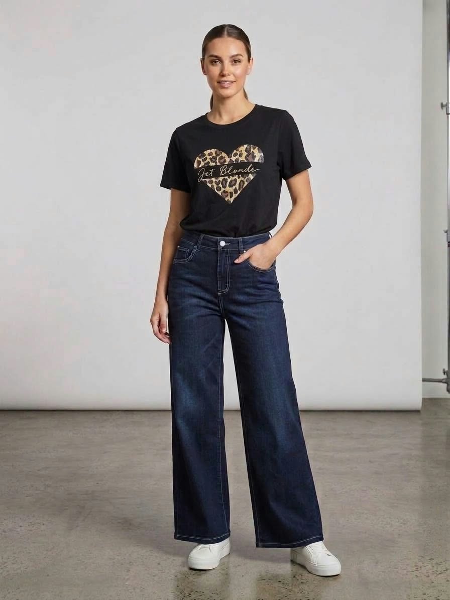 Jet Blonde Heart Print Tee Black