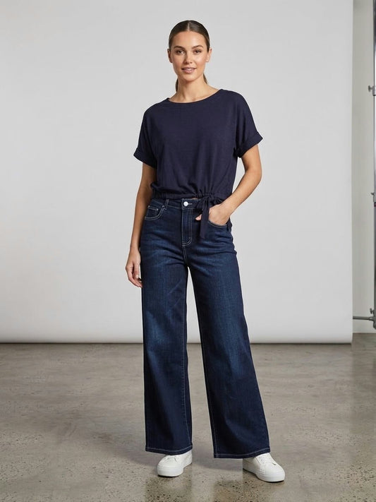 Jet Blonde Linen Mix Tie Top Navy