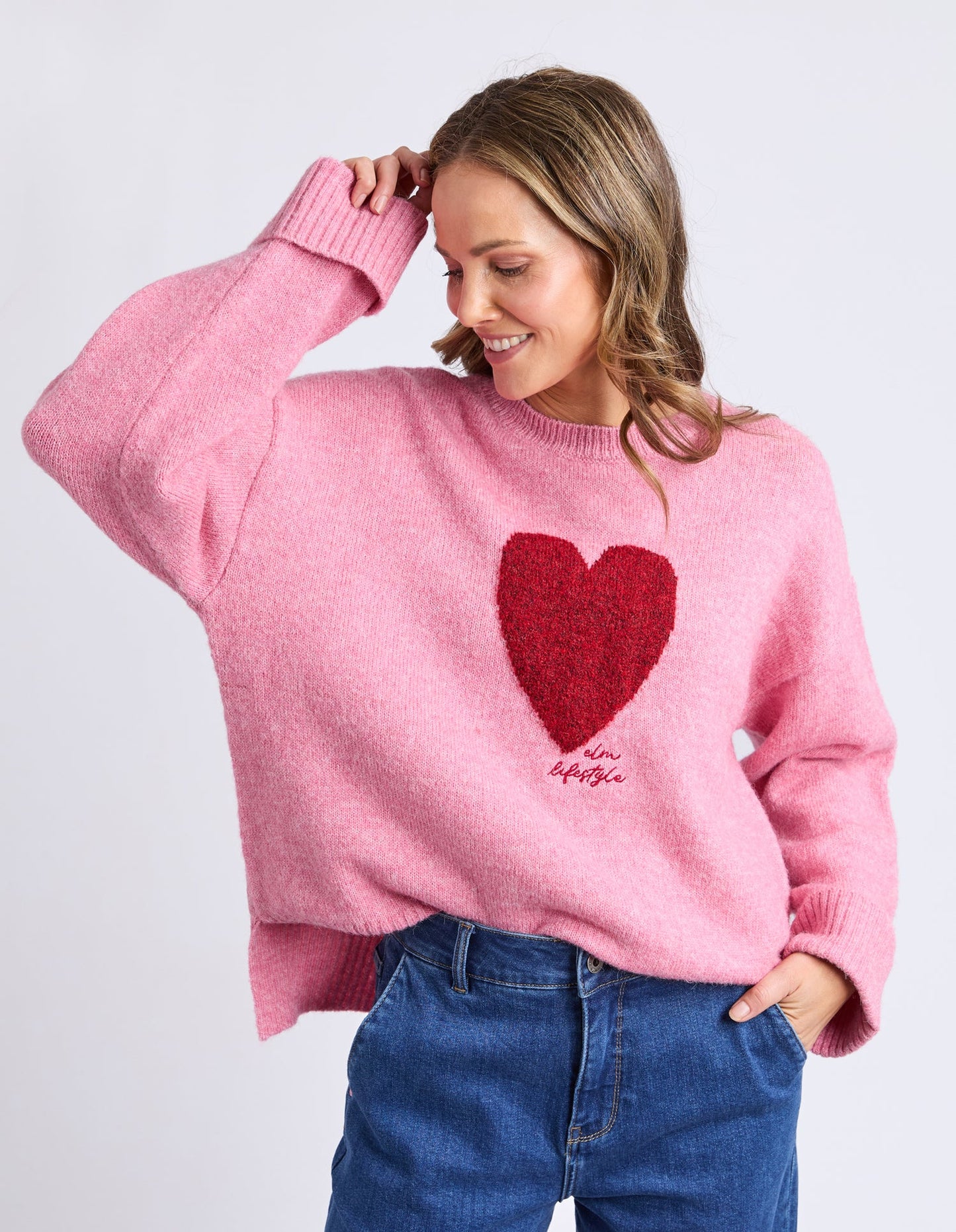 Elm Intersia Heart Knit Quartz Pink