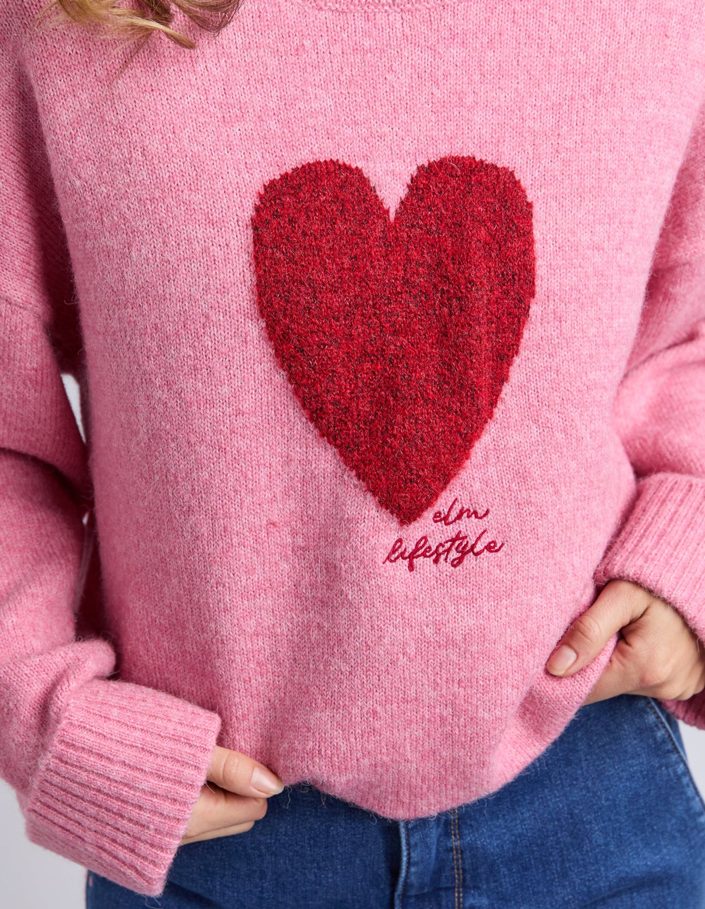 Elm Intersia Heart Knit Quartz Pink